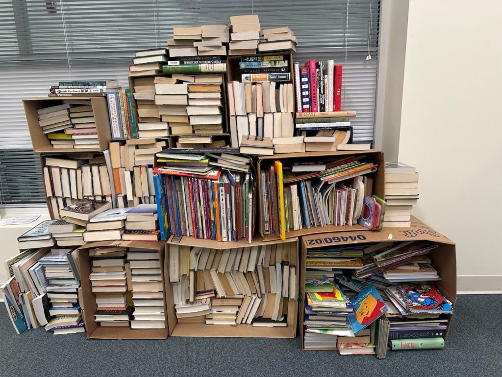 books collection for the bank's March book drive