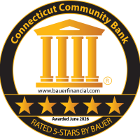 BauerFinancial 5-start rating logo for Connecticut Community Bank